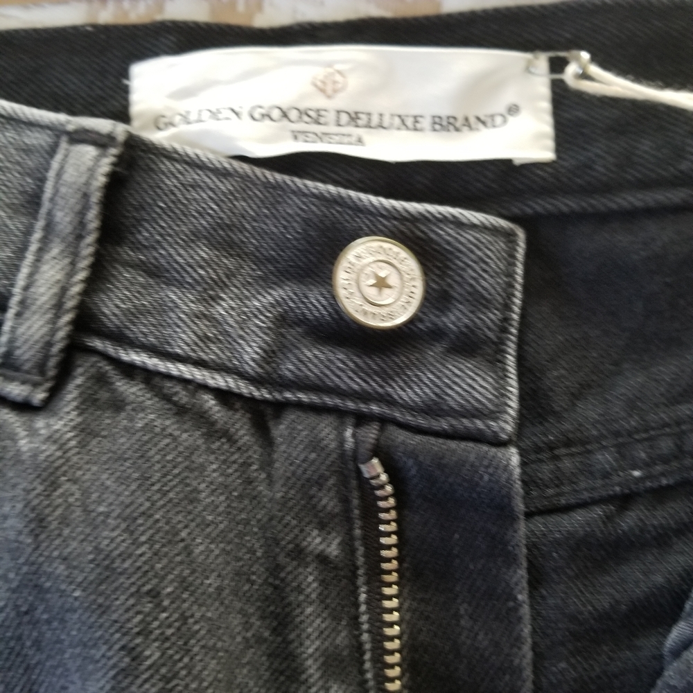 Golden Goose Two Tone High Rise Straight Leg Leather Pocket Jeans Size 2… - Picture 6 of 15